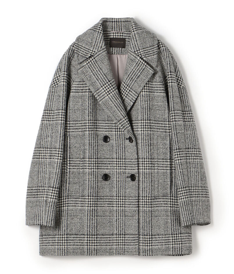 ウールカシミヤグレンチェック ショートコート