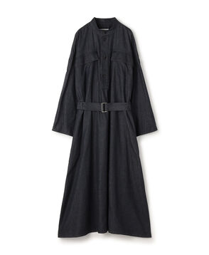 コットンダンガリー ベルテッドシャツワンピース