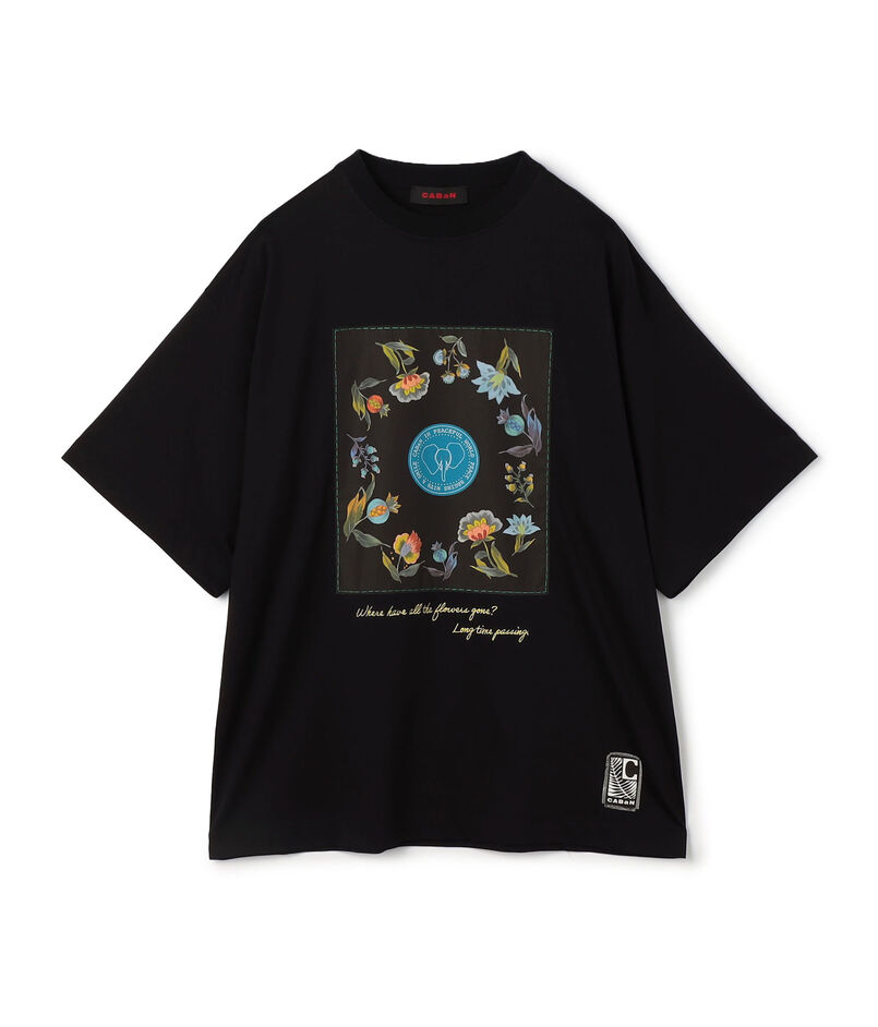 CABaN スビンコットン フラワーサークルプリントＴシャツ