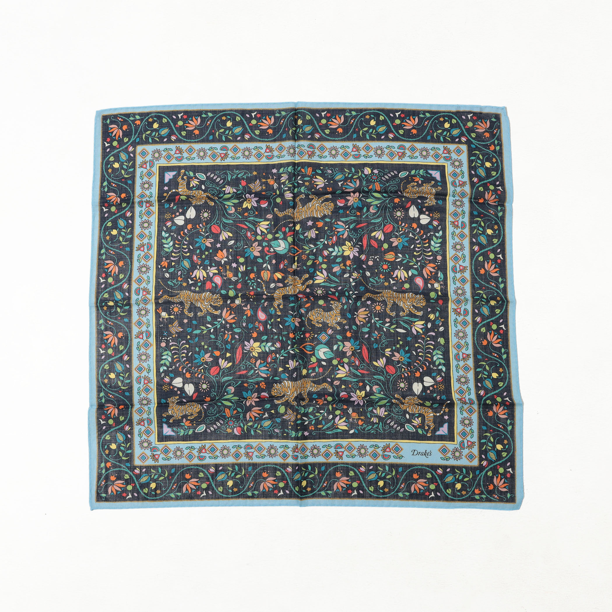 Drake's TIGER GARDEN PRINT BANDANA ウールシルクプリントスカーフ Drake's TIGER GARDEN PRINT BANDANA ウールシルクプリントスカーフ