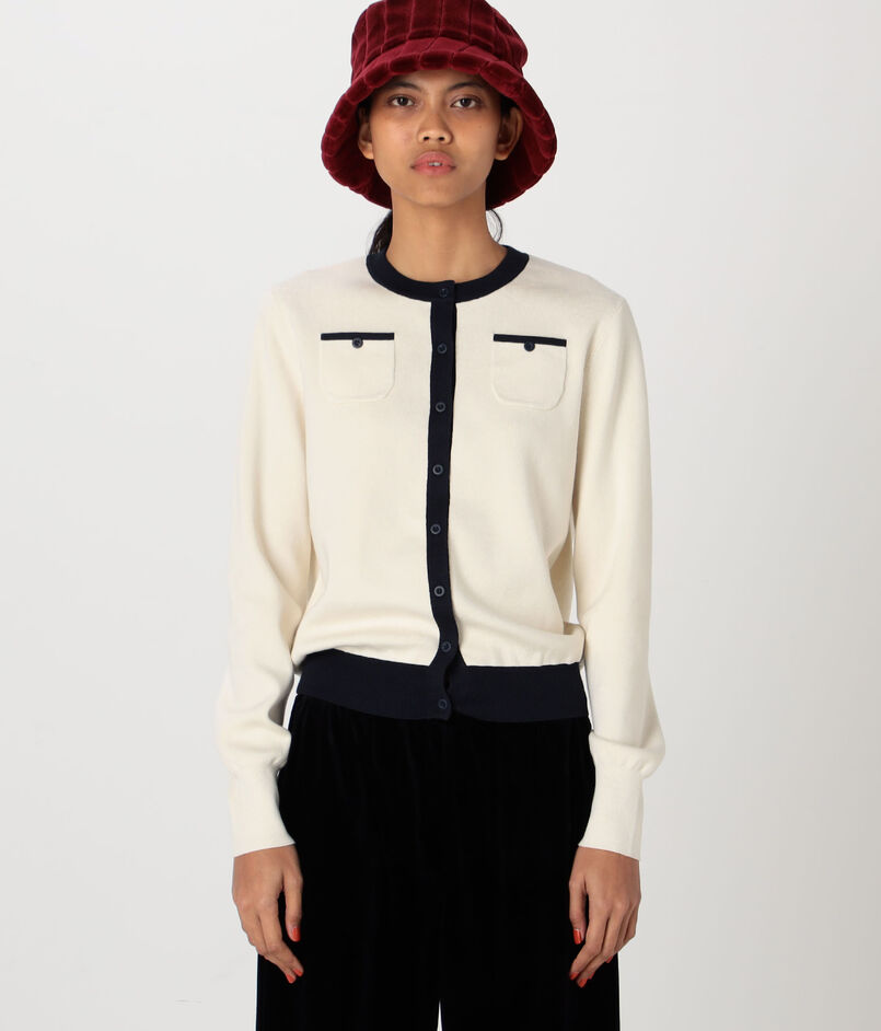 CABaN コットンカシミヤ バイカラークルーネックカーディガン 