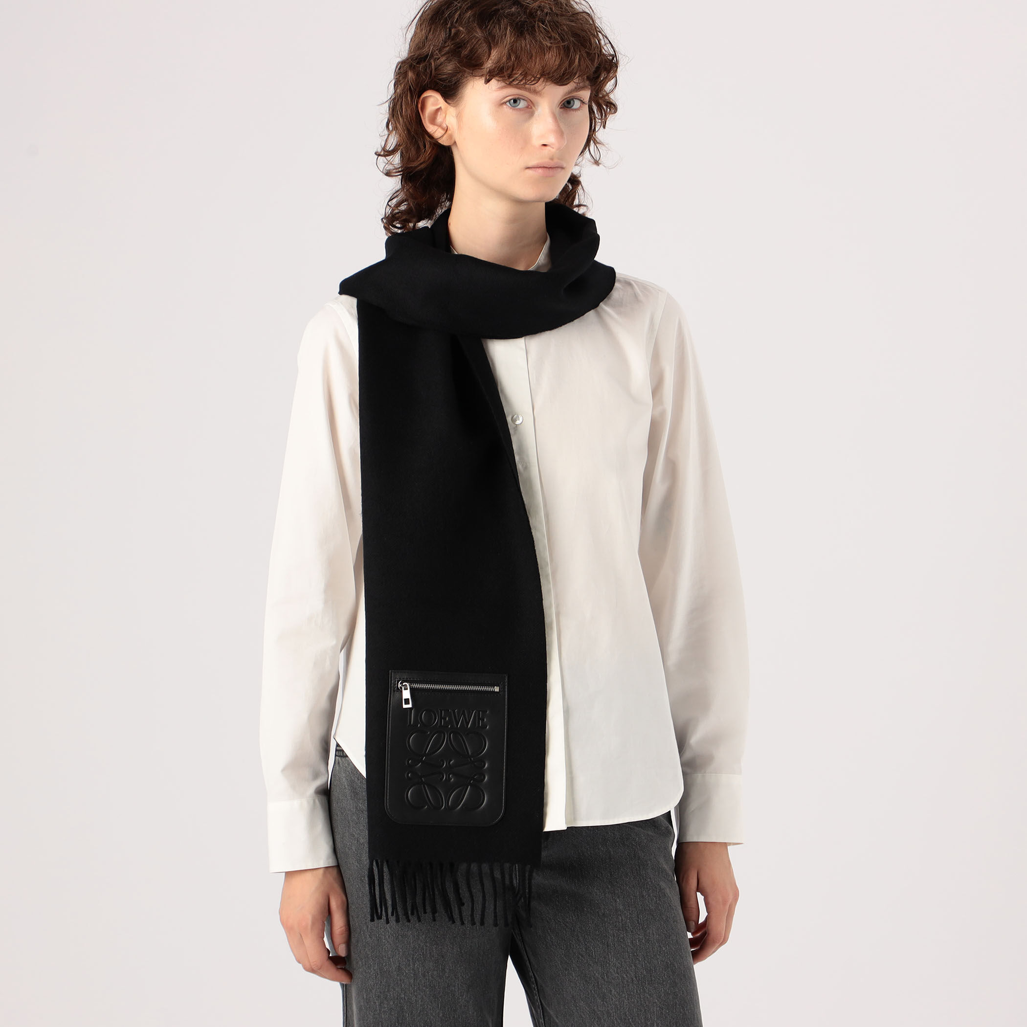 LOEWE ウール＆カシミヤ マフラー ☆LOEWE☆チェッカーボード スカーフ（ウール＆カシミヤ