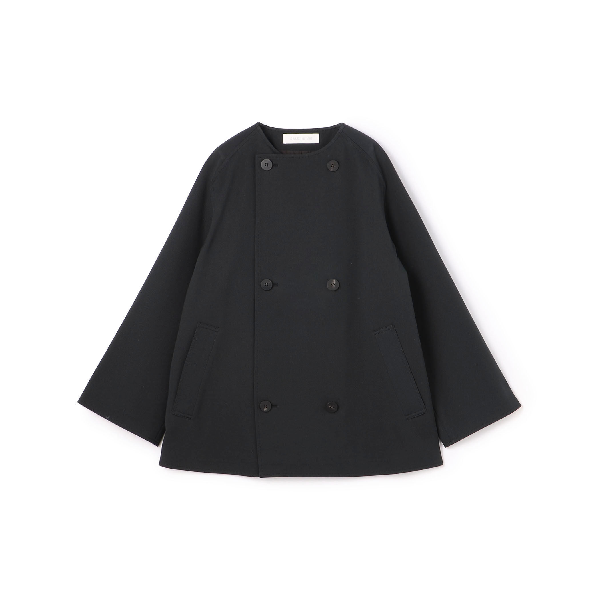 □コットンウールギャバジン カラーレスショートコート