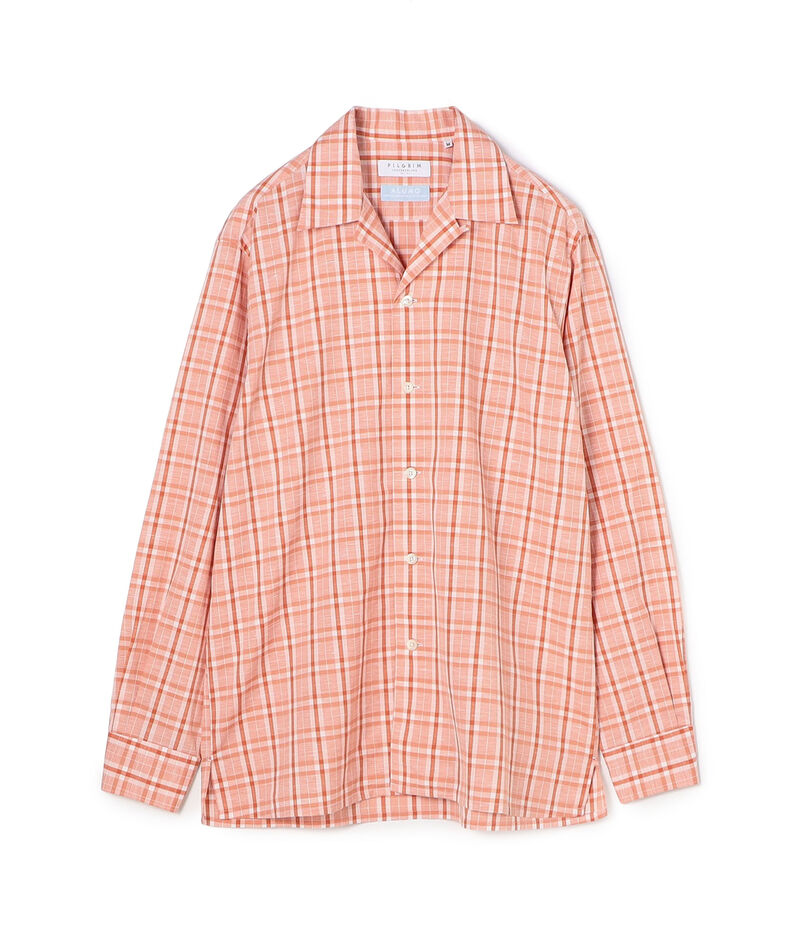 ■コットンリネン オープンカラーロングスリーブ チェックシャツ ALUMO ■コットンリネン オープンカラーロングスリーブ チェックシャツ ALUMO