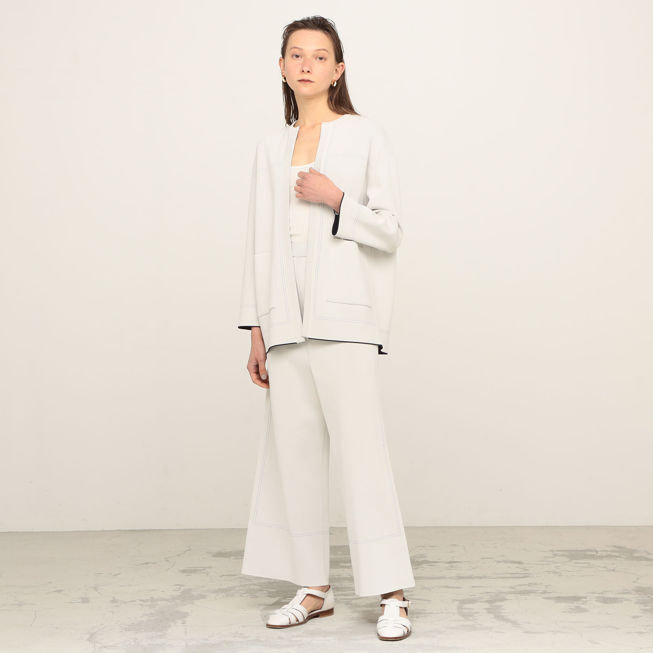 Ballsey ダブルフェイスドットステッチ フロントオープンカーディガン ダブルフェイスドットステッチ フロントオープンカーディガン