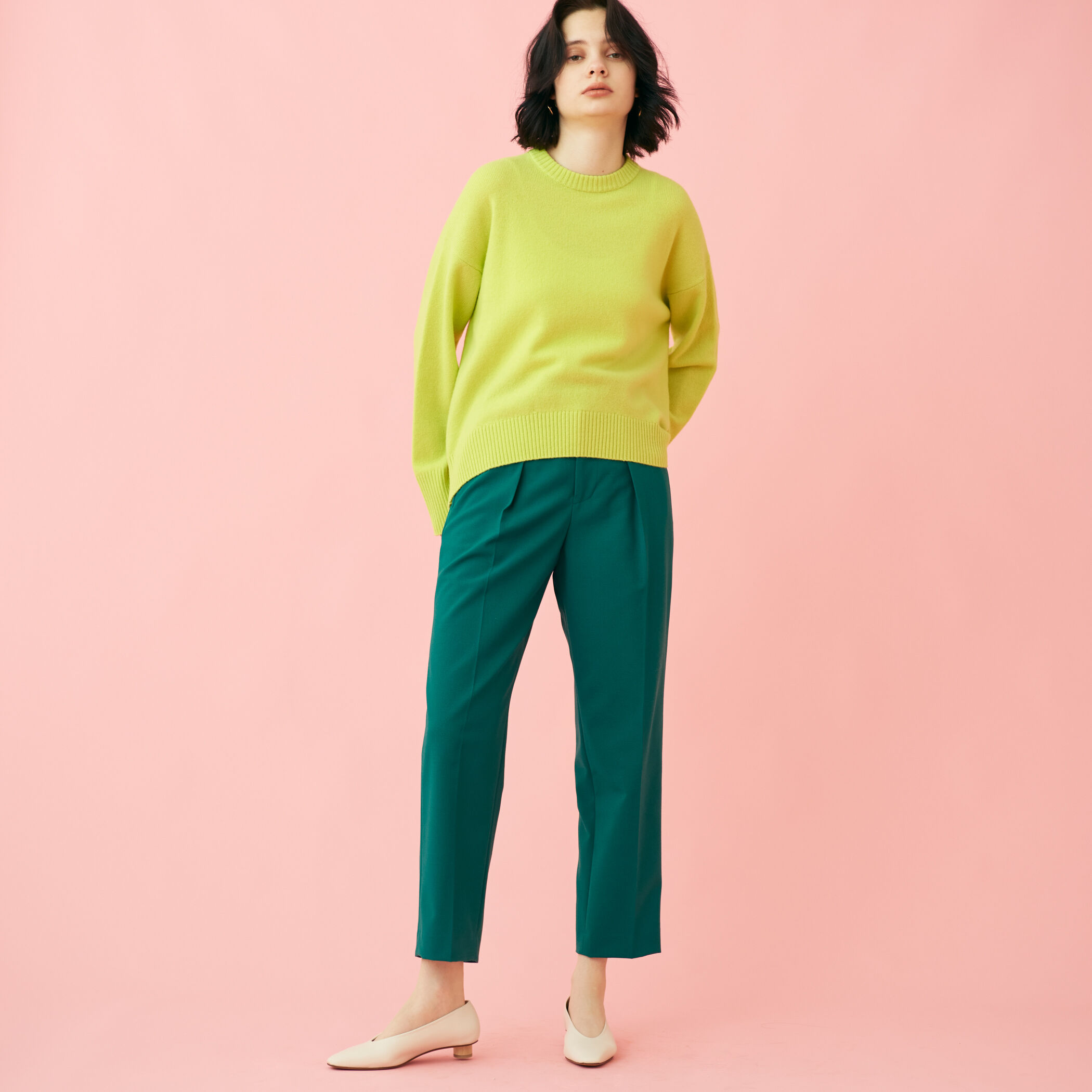 MACPHEE ストレッチポプリン フロントタックテーパードパンツ レディース ストレッチポプリン フロントタックテーパードパンツ