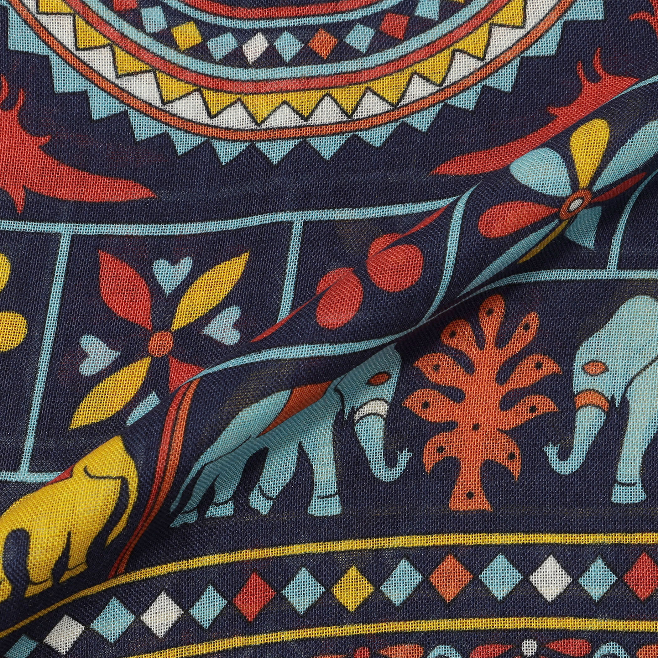 Drake's ELEPHANTS AND FLOWERS PRINT SCARF ウールシルクプリント