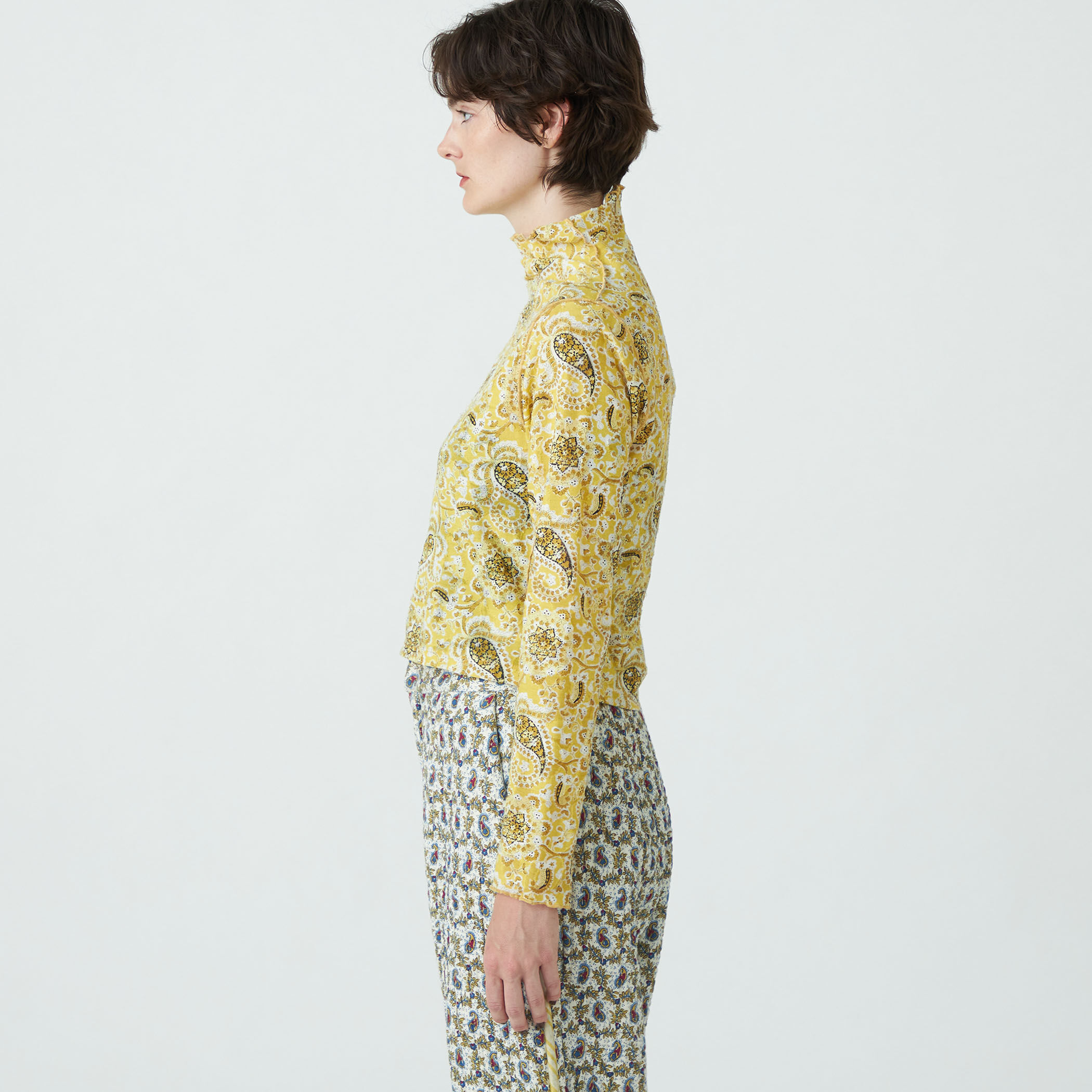 ポリエステルコットンプリント ボトルネックプルオーバー