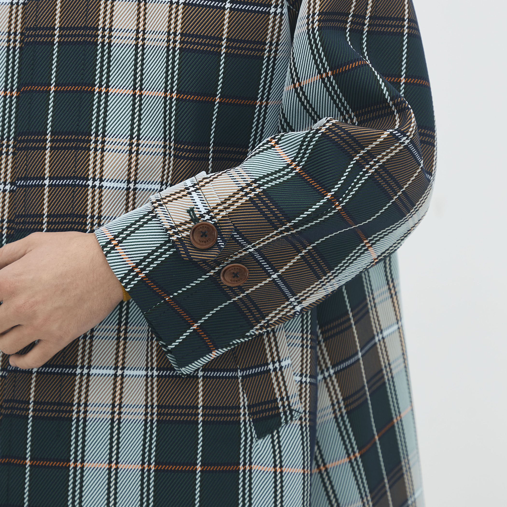 ポリエステル ビッグチェックジャカード ステンカラーコート