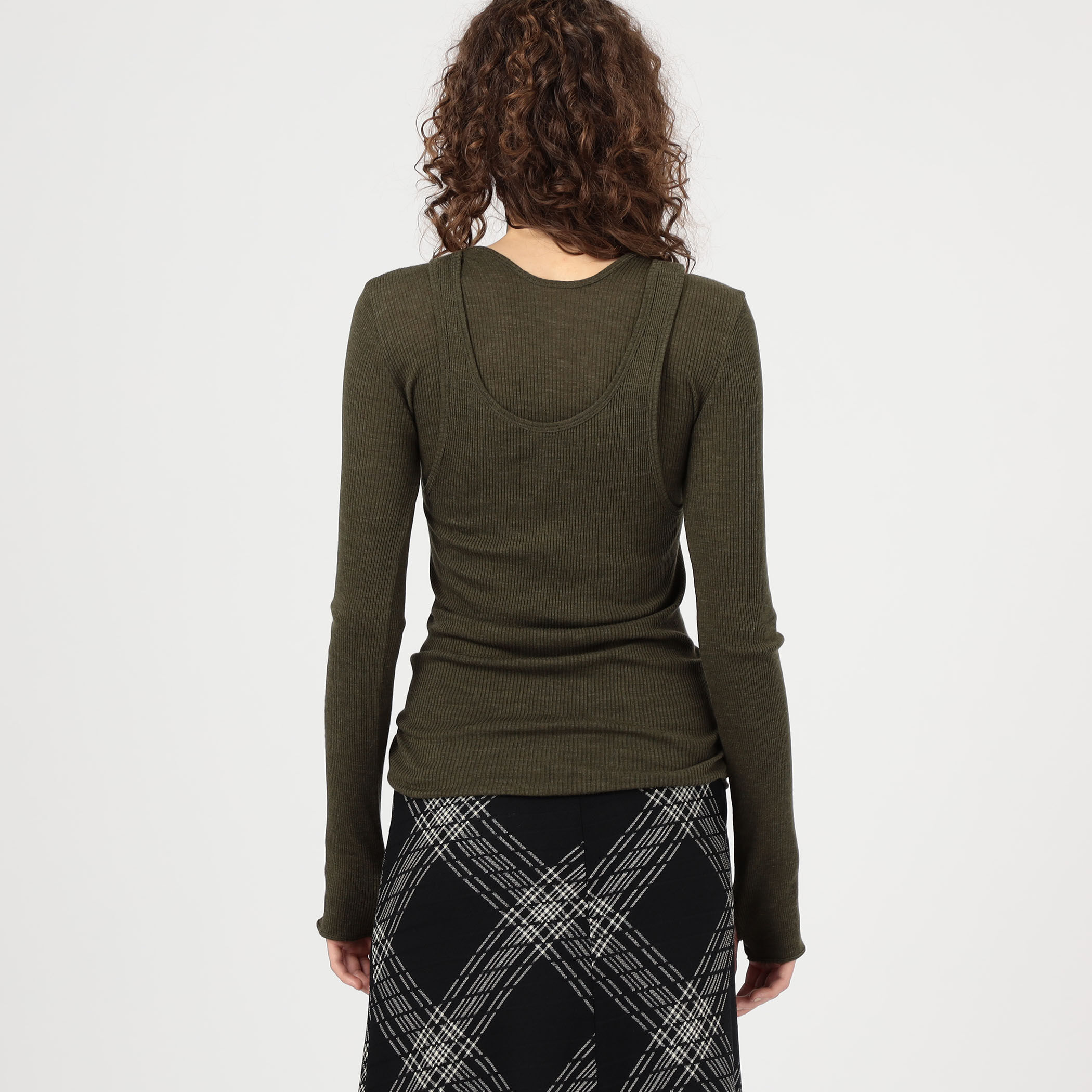 HAKUJI ウールリブ レイヤードクルーネックプルオーバー