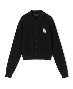 コットンカシミヤ パールロゴポロカーディガン