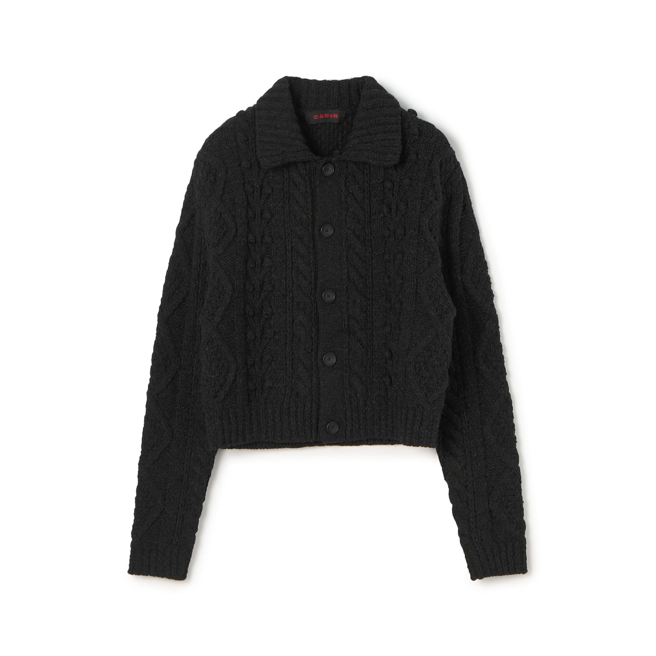 CABaN ウールハンドニット ケーブルポロカーディガン