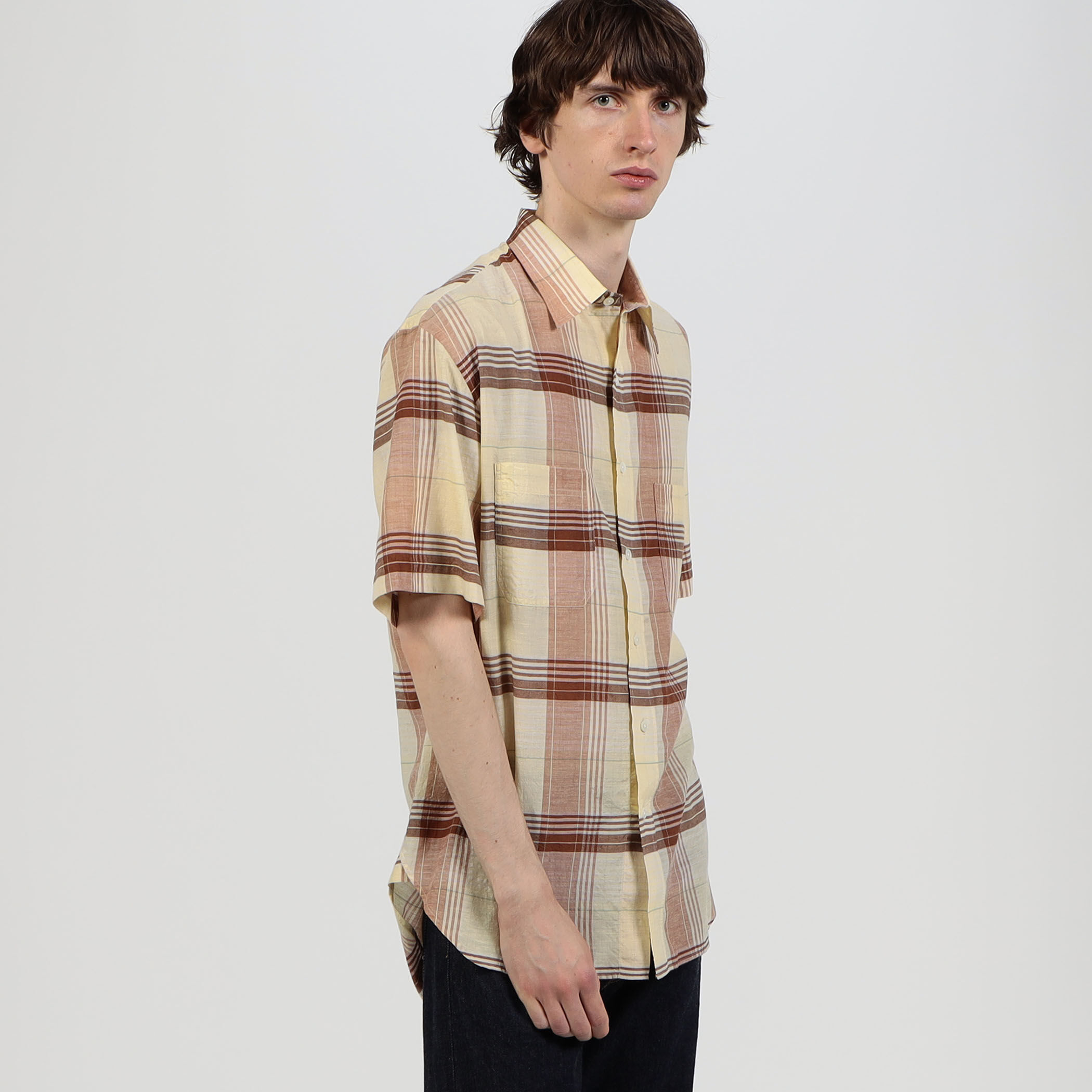 コットンシルク マドラスチェック ハーフスリーブシャツ