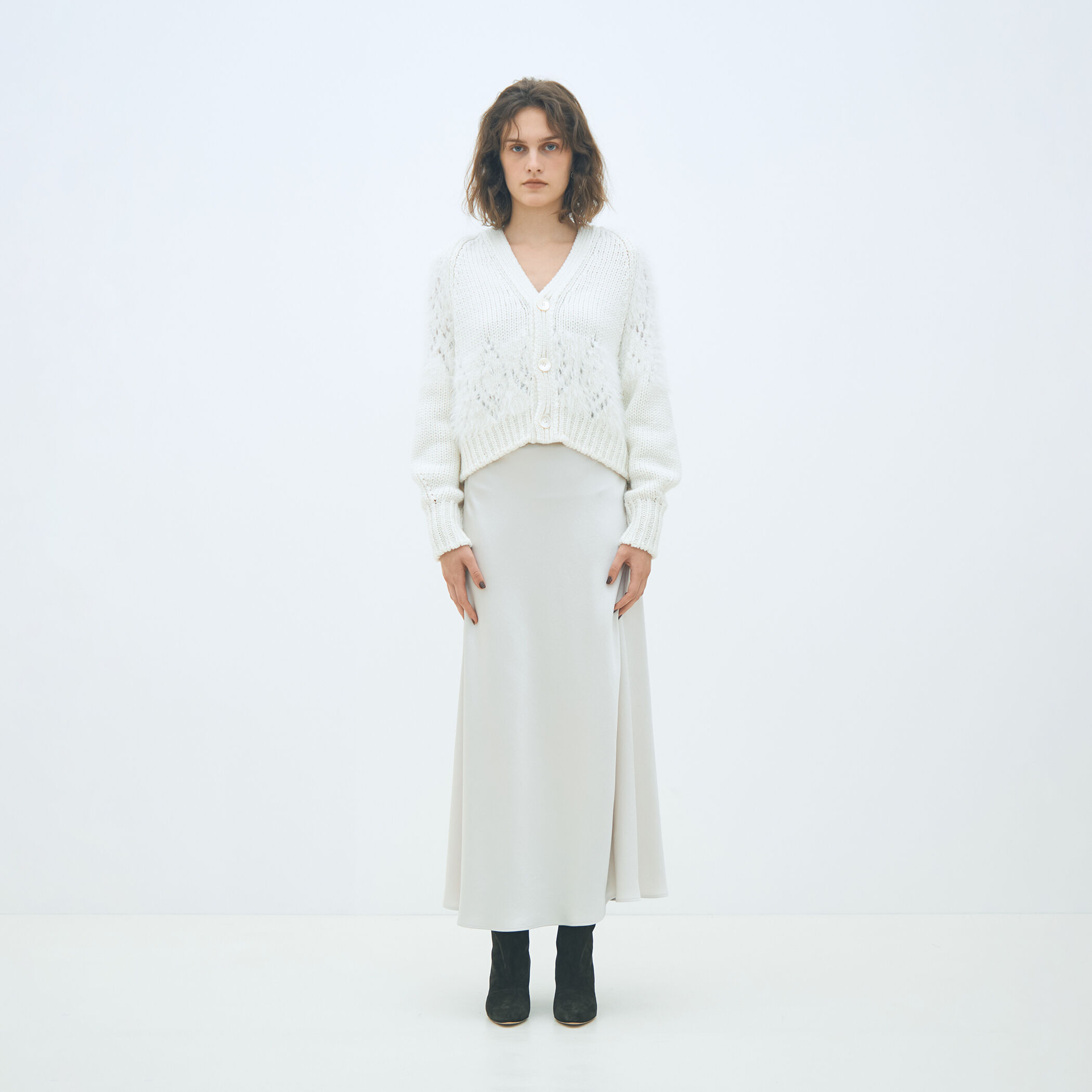 ATON TOMORROWLAND シャギーモヘヤ ロングカーディガン ホワイト セール】 【別注】ATON×TOMORROWLAND シャギーモヘヤ ロング