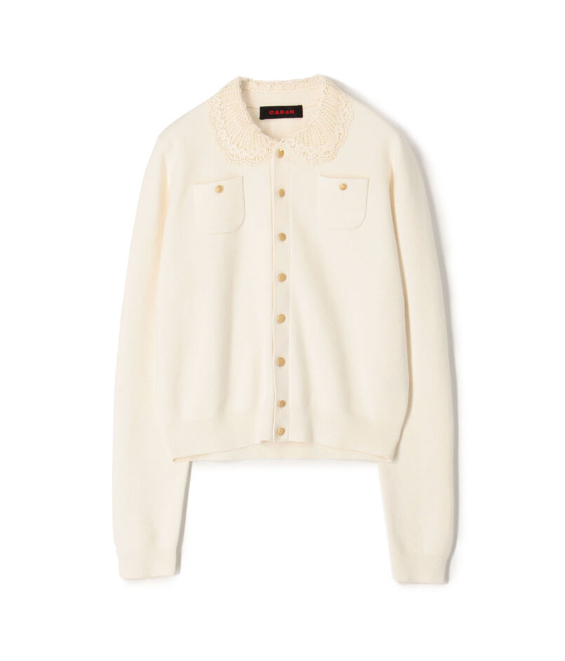 コットンカシミヤ レースコンビポケットカーディガン