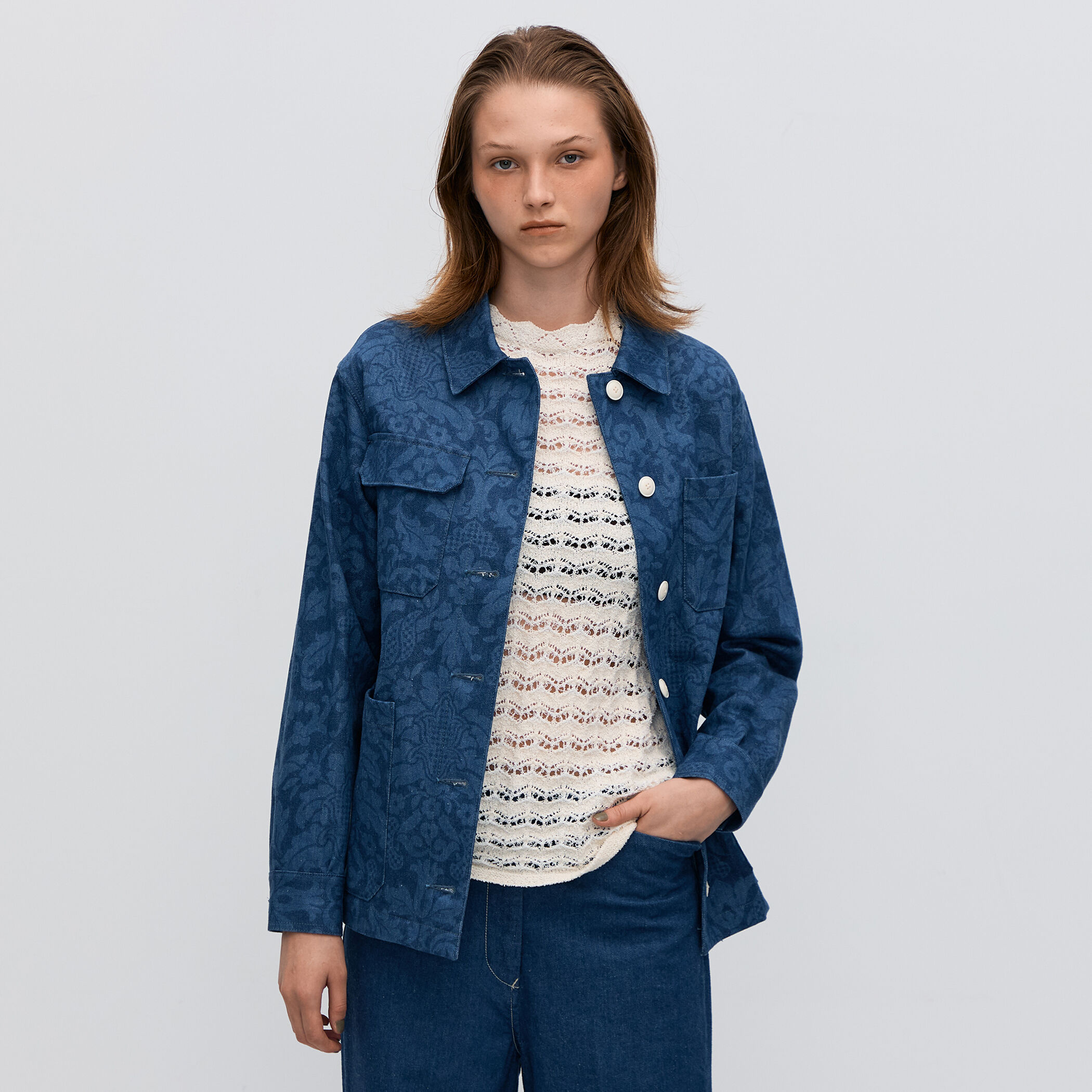 ブルーデニムプリント ワークジャケット｜トゥモローランド 公式通販