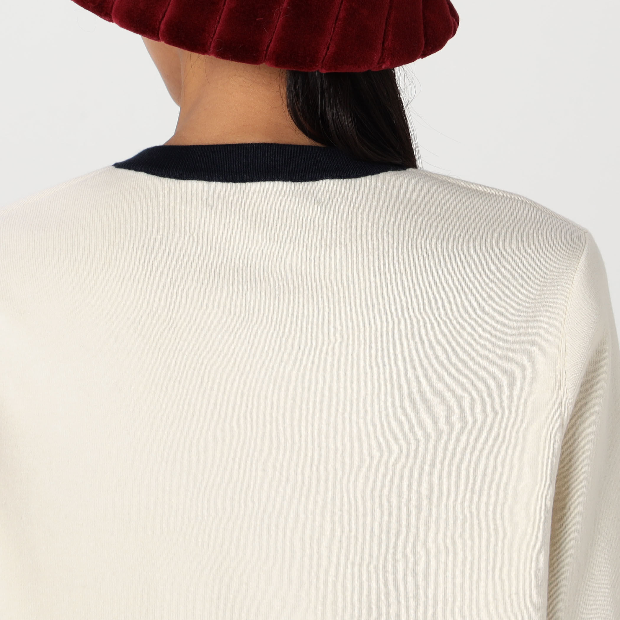 コットンカシミヤ バイカラークルーネックカーディガン