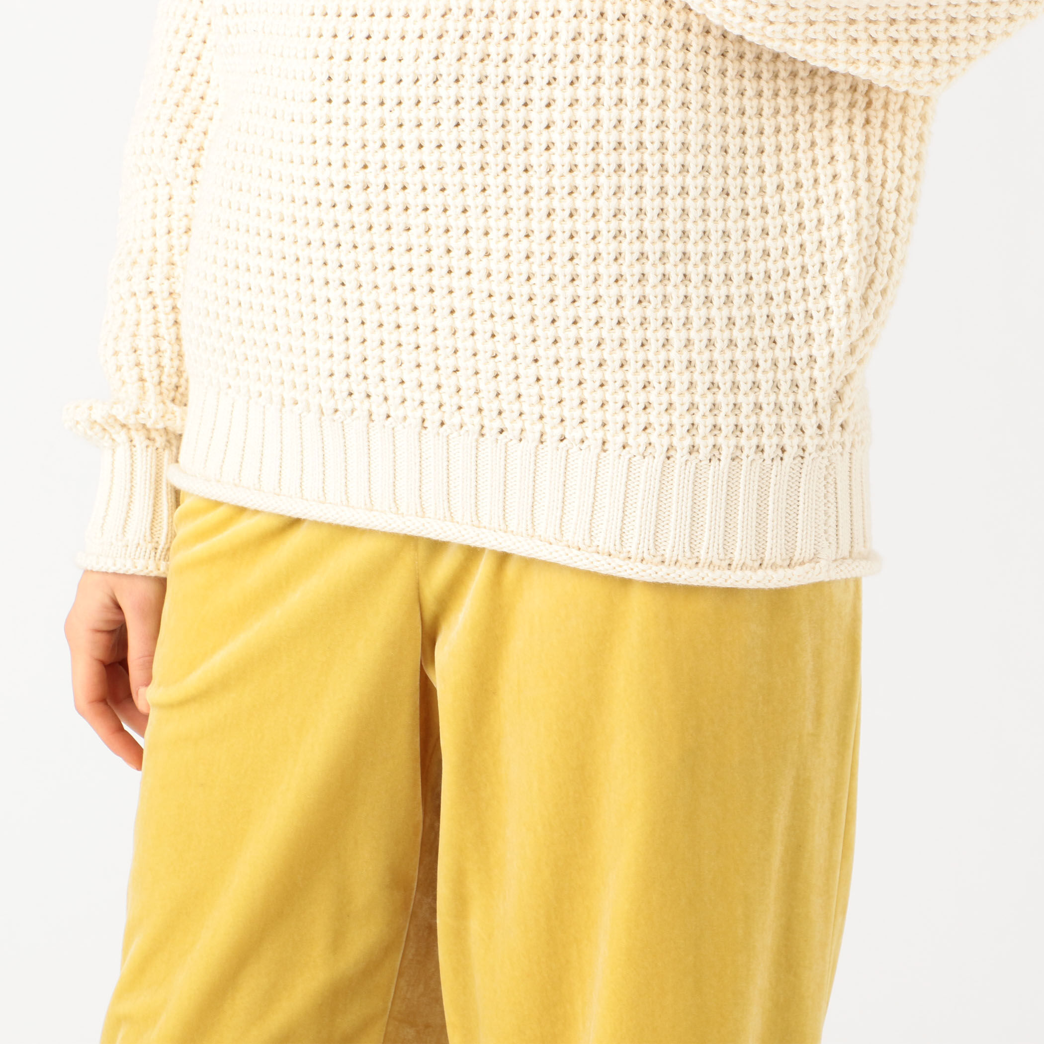 CABaN◆コットンカシミヤワッフル タートルネックプルオーバー/FREE/コットン/CRM/39-02-94-02011 CABaN コットンカシミヤ プレーンクルーネックプルオーバー