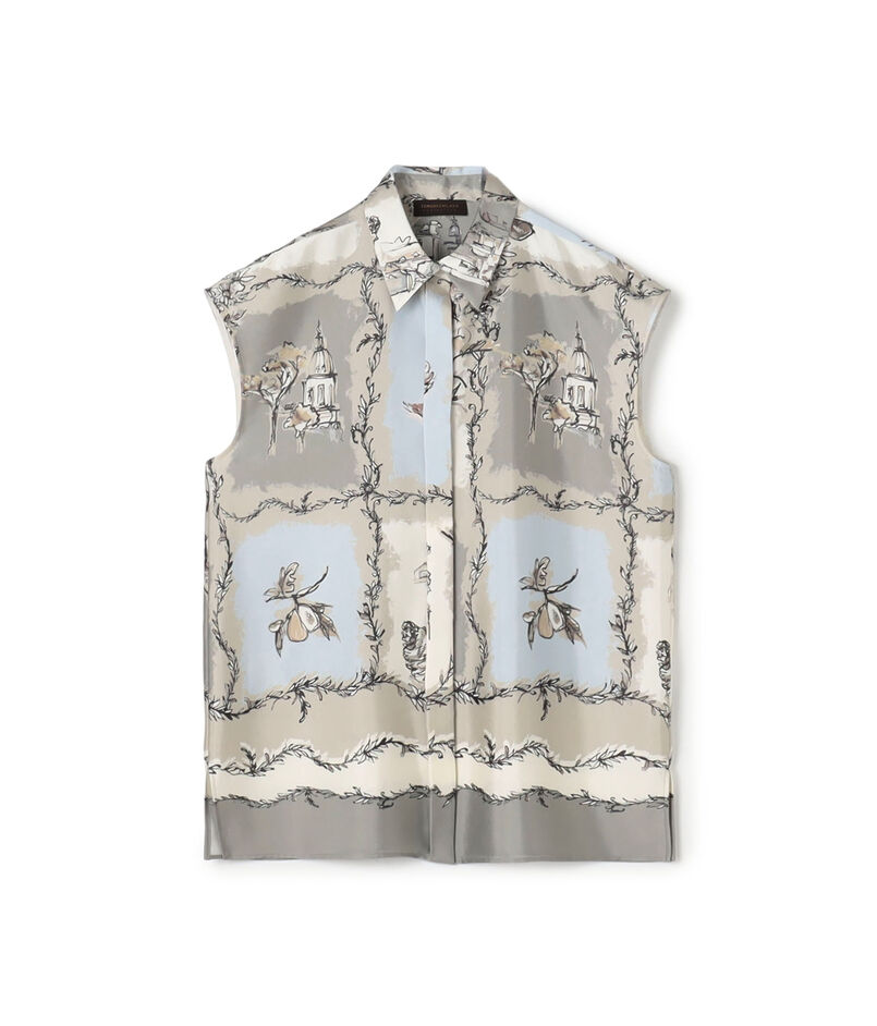 ローマプリント フレンチスリーブブラウス