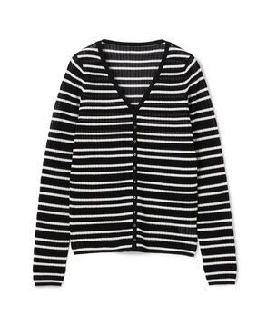 コットンポリエステルアセテートリブ Vネックカーディガン