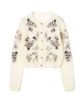 モヘヤナイロンエンブロイダリー ショートカーディガン