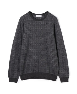 ■ウールシルクカシミヤ ジオメトリック柄 クルーネックプルオーバーニット