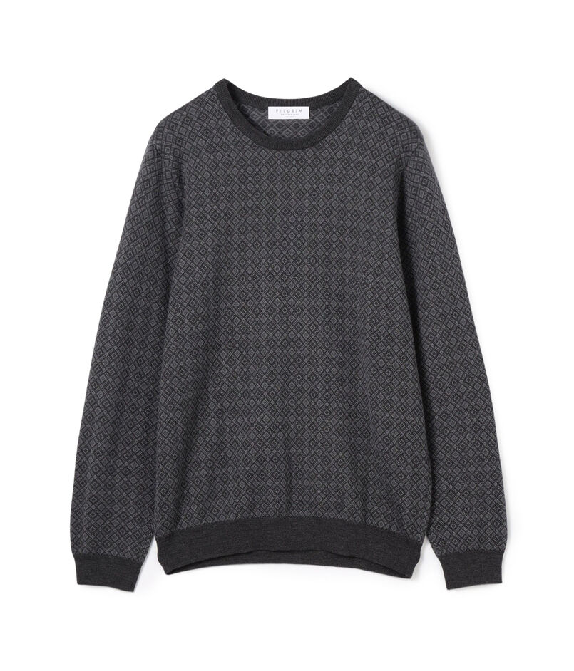 ■ウールシルクカシミヤ ジオメトリック柄 クルーネックプルオーバーニット
