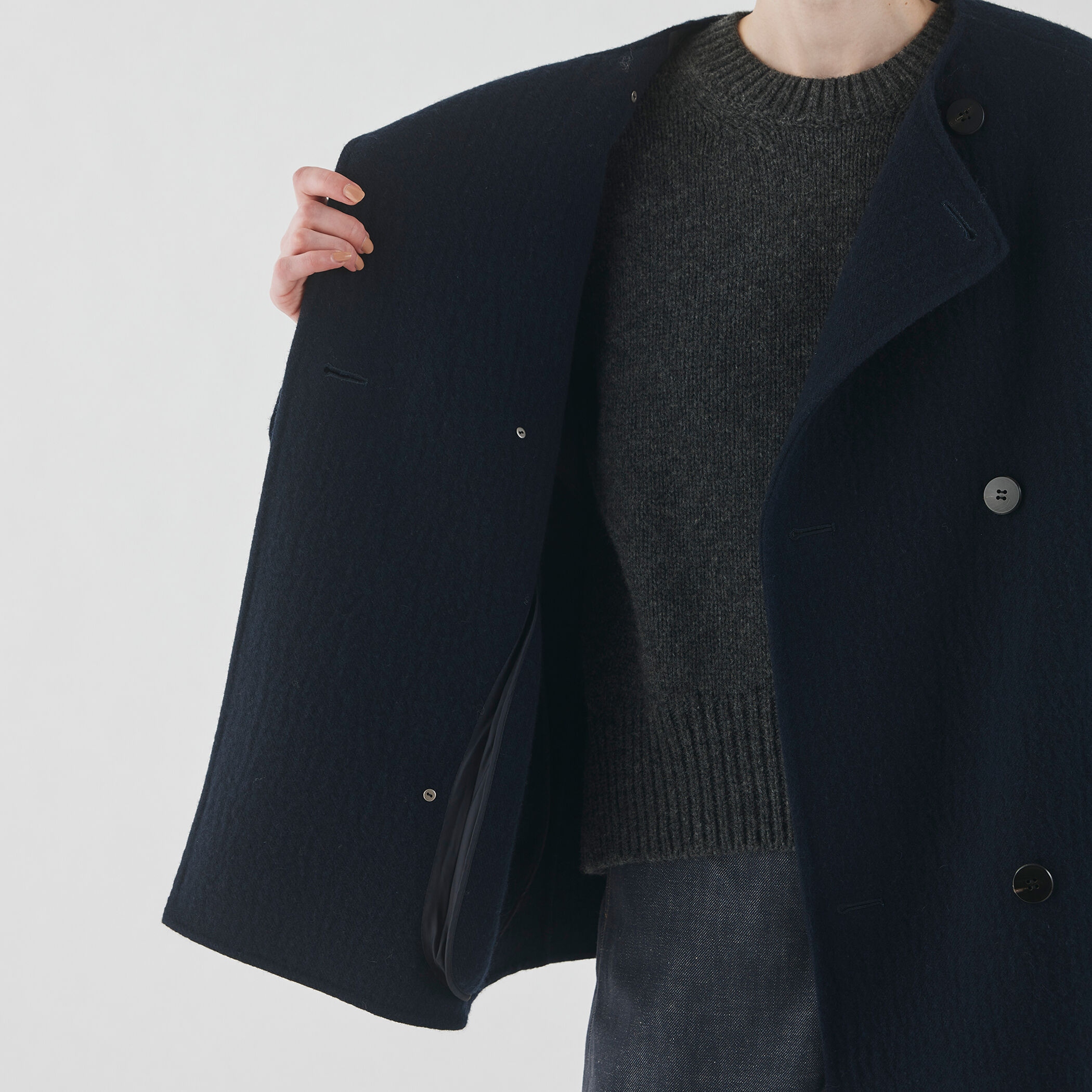 未使用　GALERIE VIE ランダムウール トレンチコート　Free 白 セール】ランダムウール カラーレスショートトレンチコート