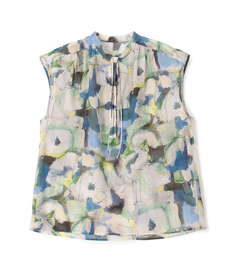 ミラージュフラワープリント ショルダーギャザーブラウス