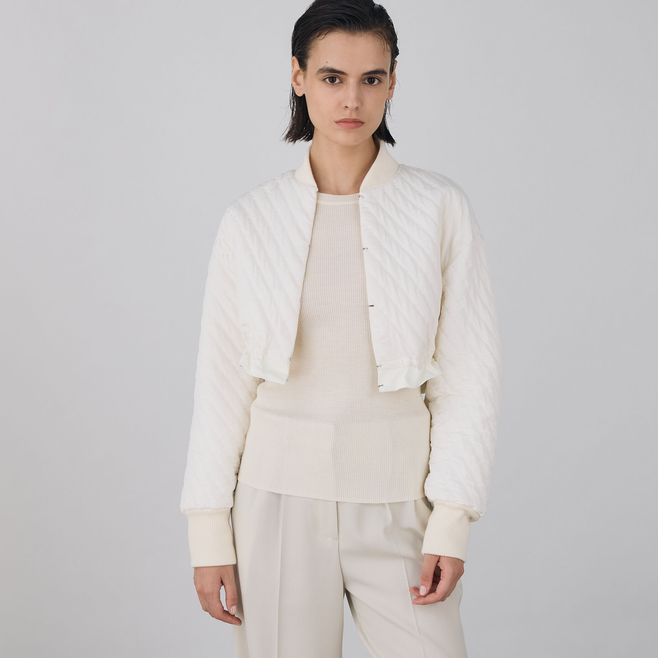 ポリエステルスムースダブルクロス クロップドブルゾン