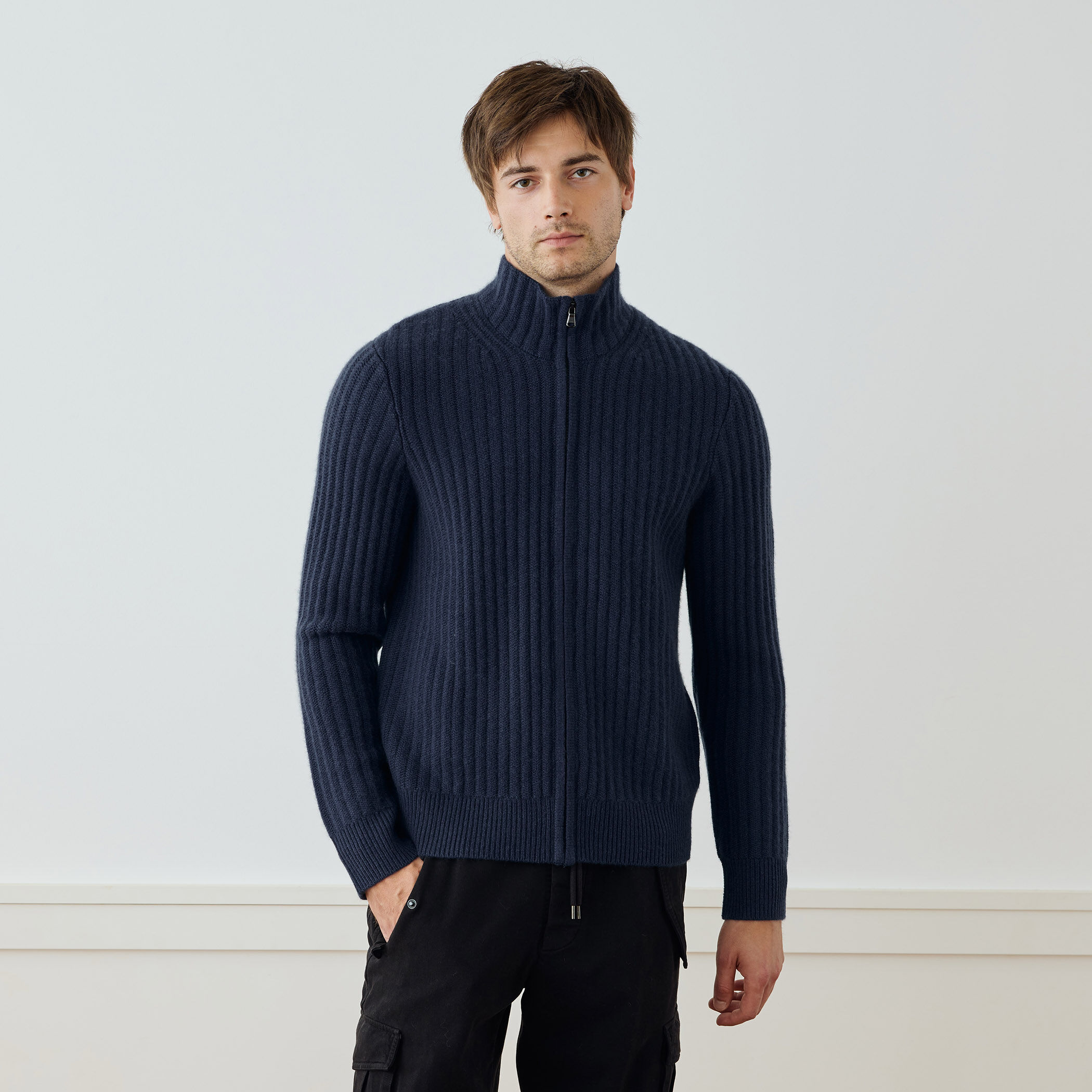 リサイクルカシミヤリブ ジップアップカーディガン MRBC2113