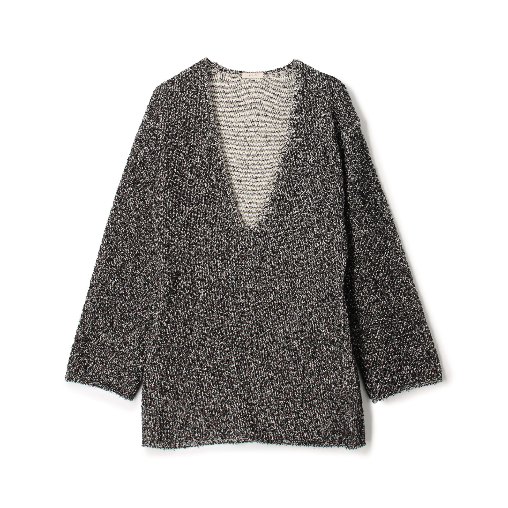 カード×カールヤーンニット Vネックチュニックプルオーバー