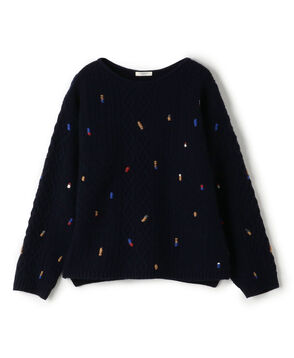 ケーブルエンブロイダリー ボートネックプルオーバー