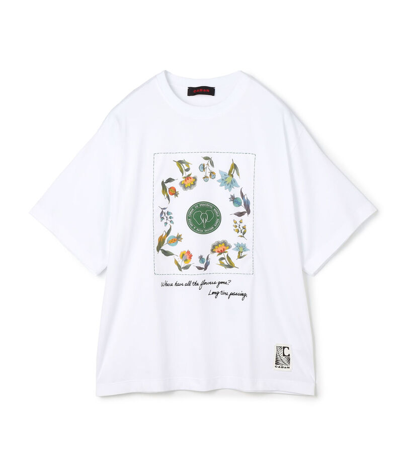 CABaN スビンコットン フラワーサークルプリントＴシャツ