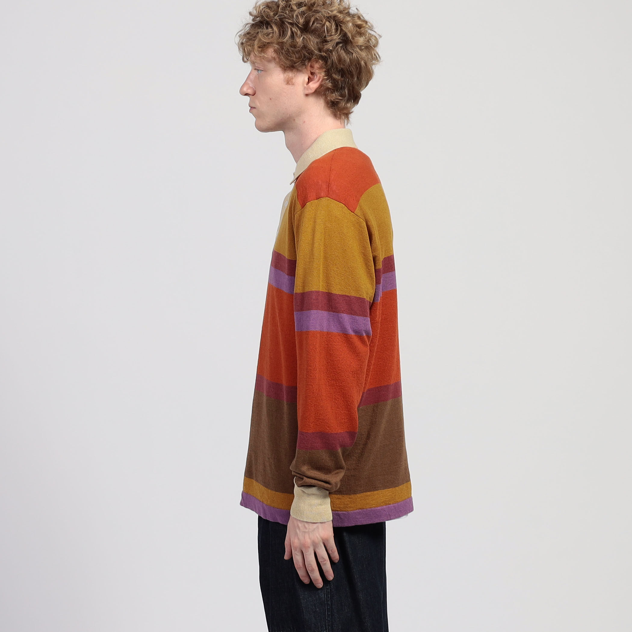 Drake's STRIPED KNITTED RUGBY コットンリネン ラグビーポロシャツ