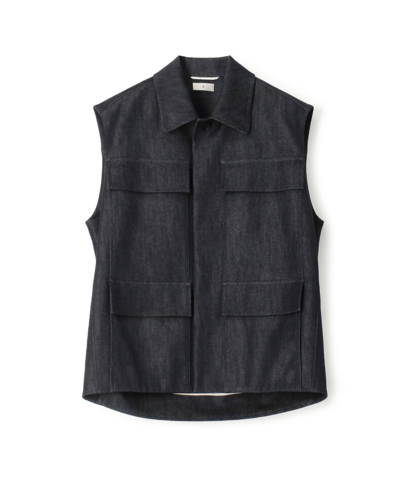 コットンシルクデニムライク キャップスリーブジャケット