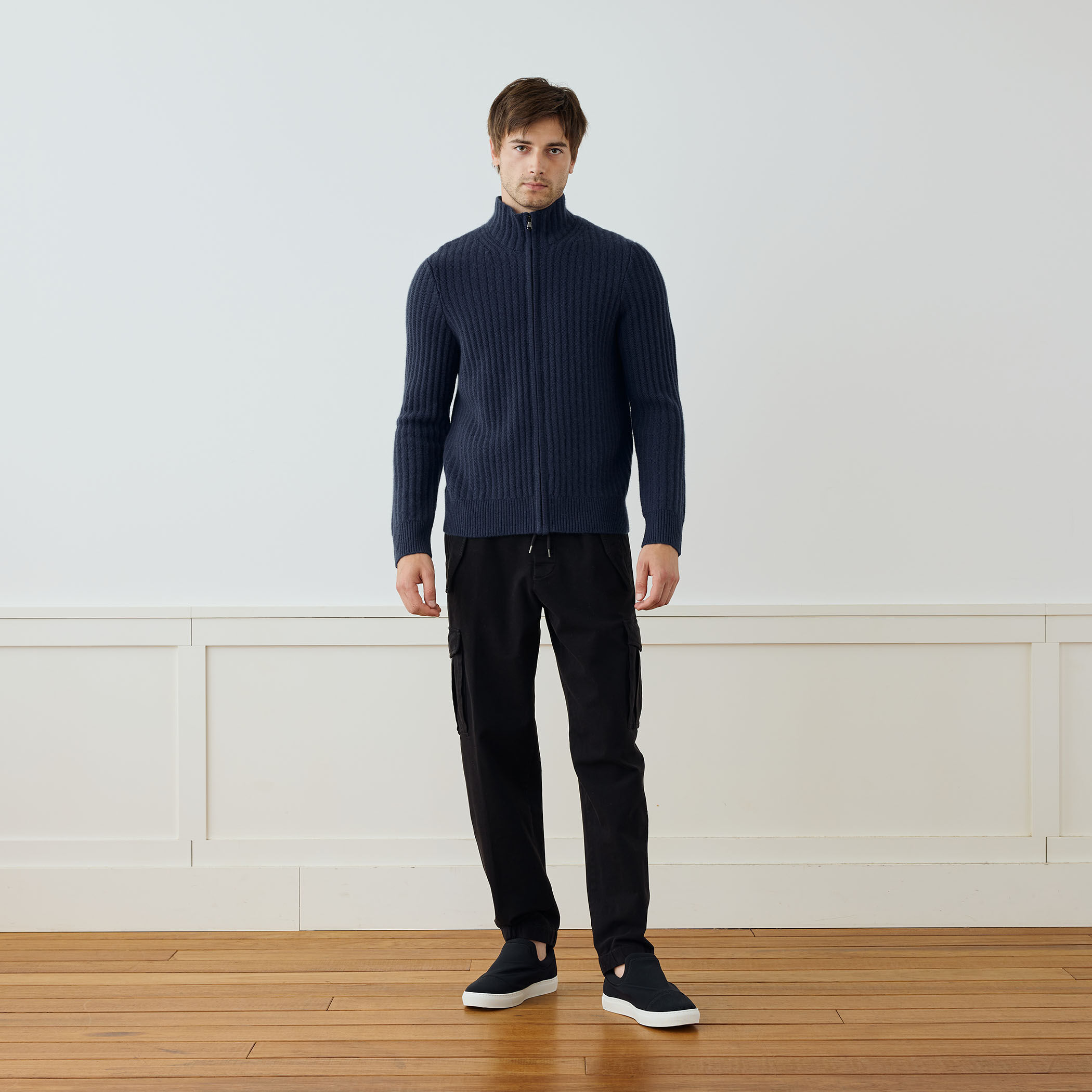 リサイクルカシミヤリブ ジップアップカーディガン MRBC2113