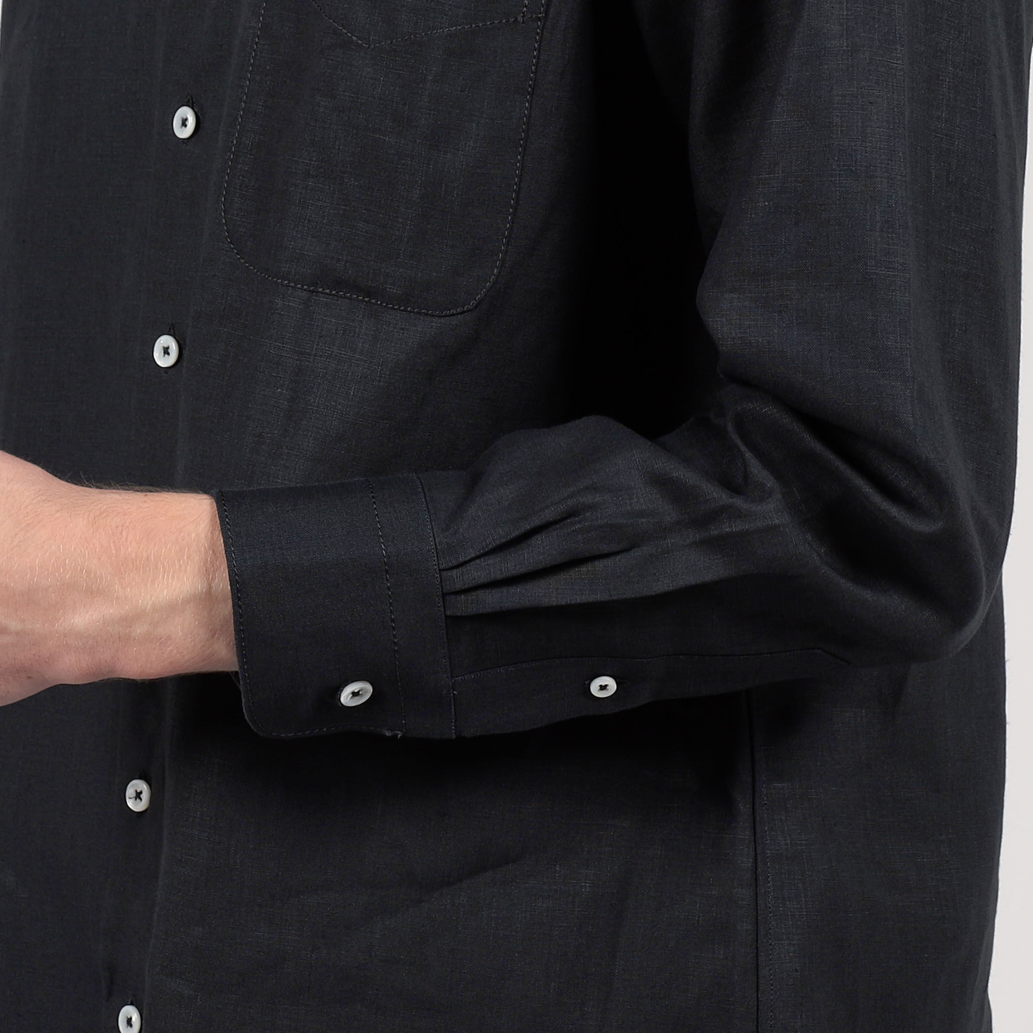 APPLETREES OPEN TRAVELER SHIRT リネン バンドカラーシャツ