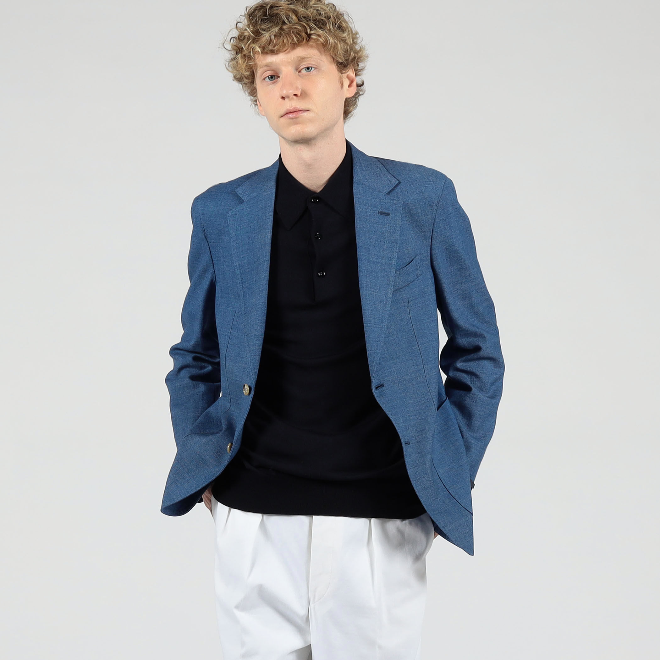 GABO コットンポリエステルリネン シングルブレステッド2B