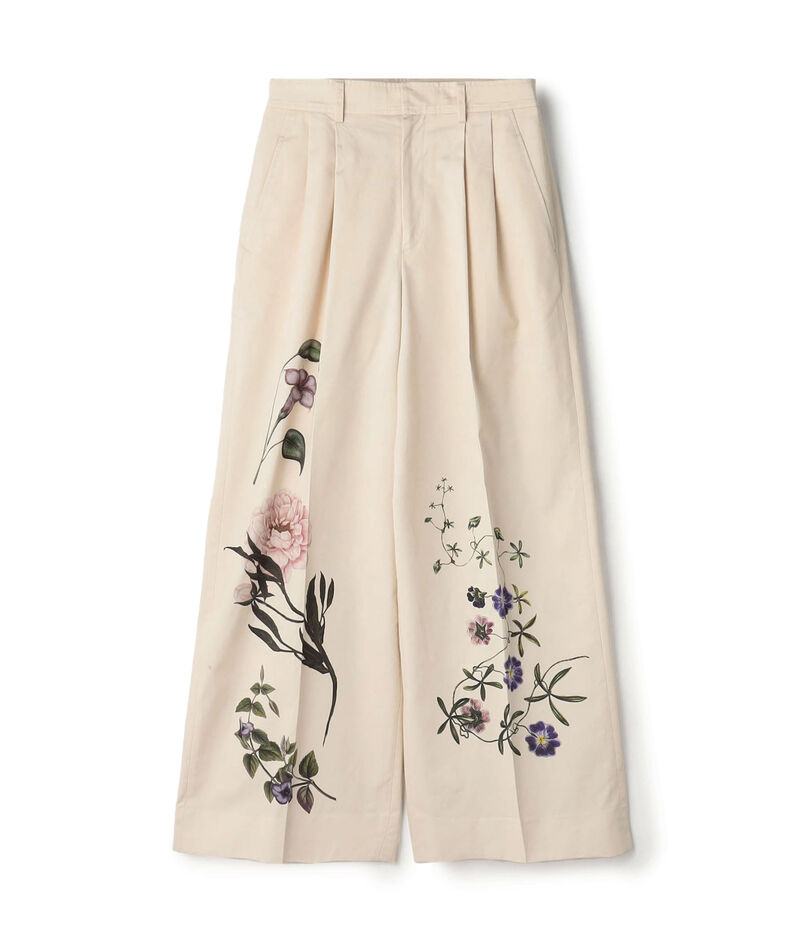 コットンツイル フラワープリント2タックワイドパンツ