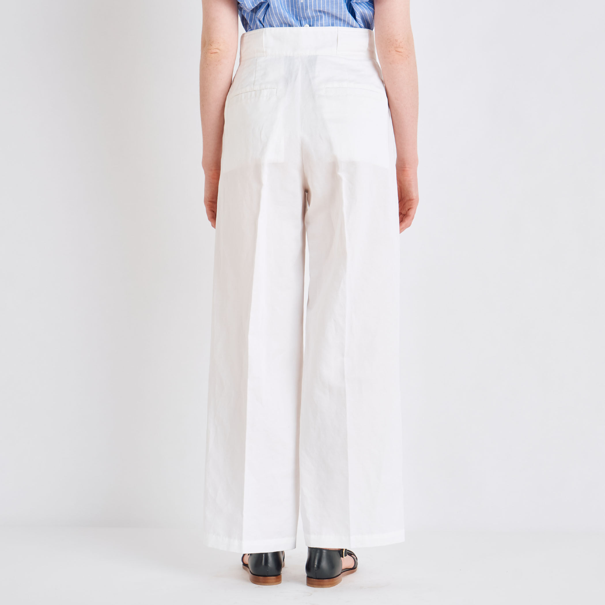 【極美品】トゥモローランド MACPHEE コットンパンツ ストライプ ワイド コットンレーヨンストレッチ セミワイドクロップドパンツ