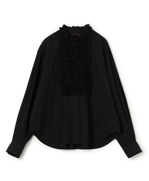 ブラックコンビネーション ラッフルブラウス