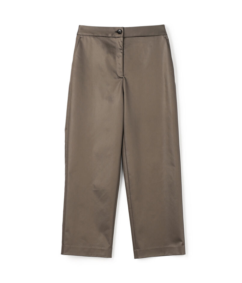 レザーライクストレッチクロス ストレートクロップドパンツ