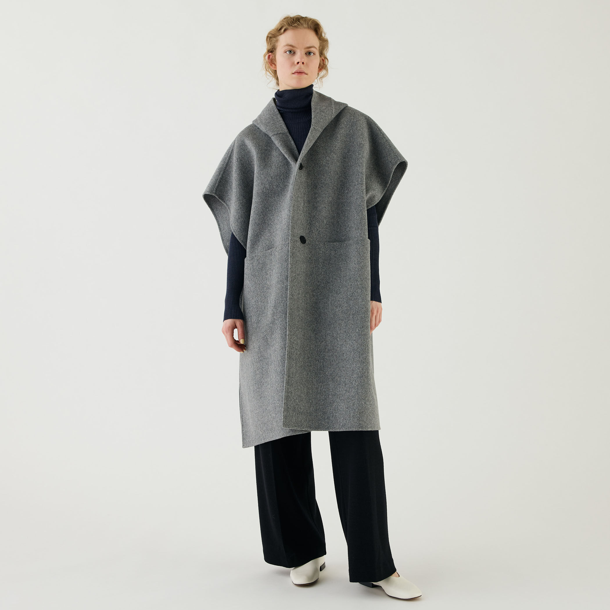 GALERIE VIE / ダブルフェイス フーデットロングジレ / グレー / F コート 新品 GALERIE VIE レディース ウール100% 2024 23 店舗 ライン 08