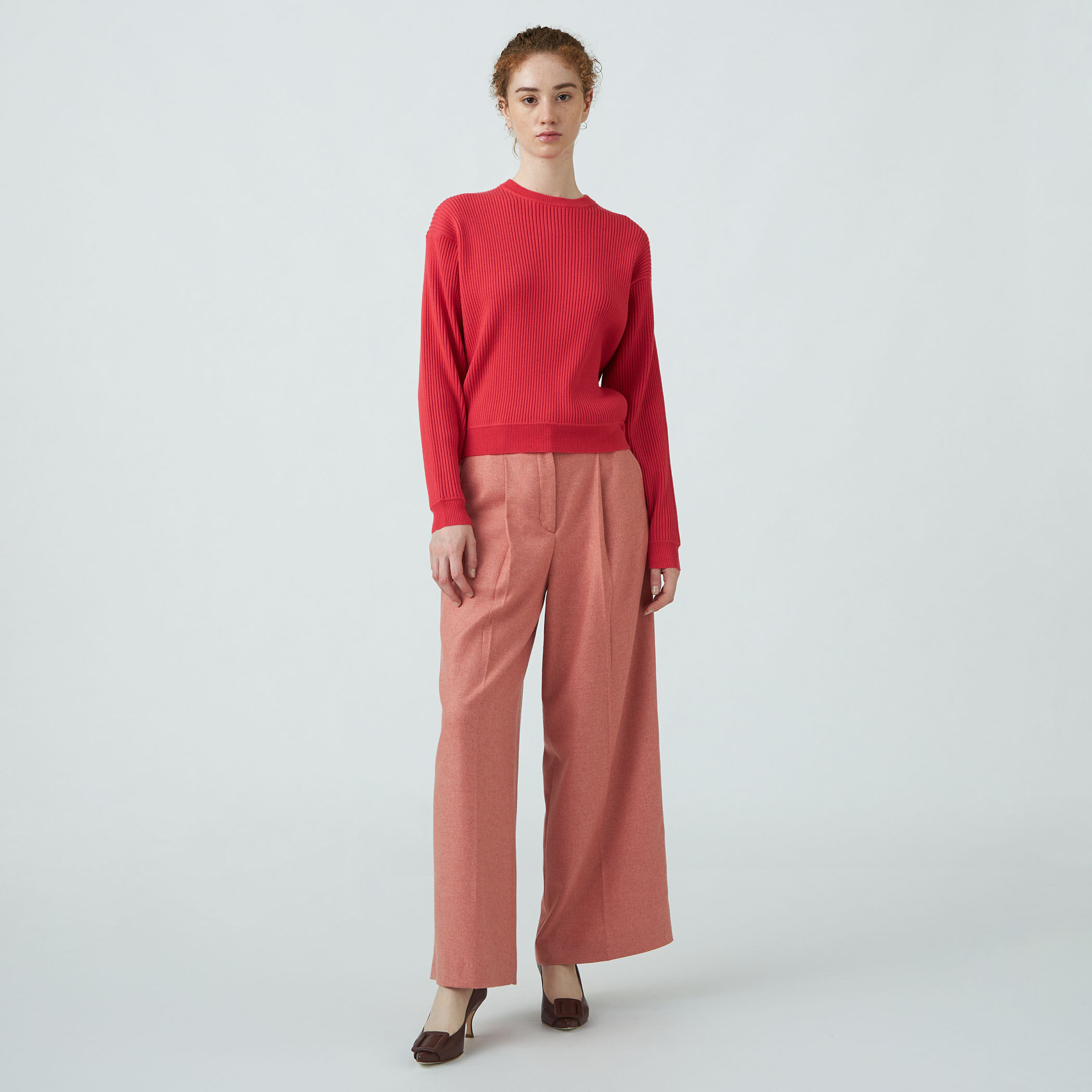 Ballsey - Ballseyリブ クルーネックプルオーバー S ウール　ピンク 23AW □ウールポリエステルストレッチリブ クルーネックプルオーバー