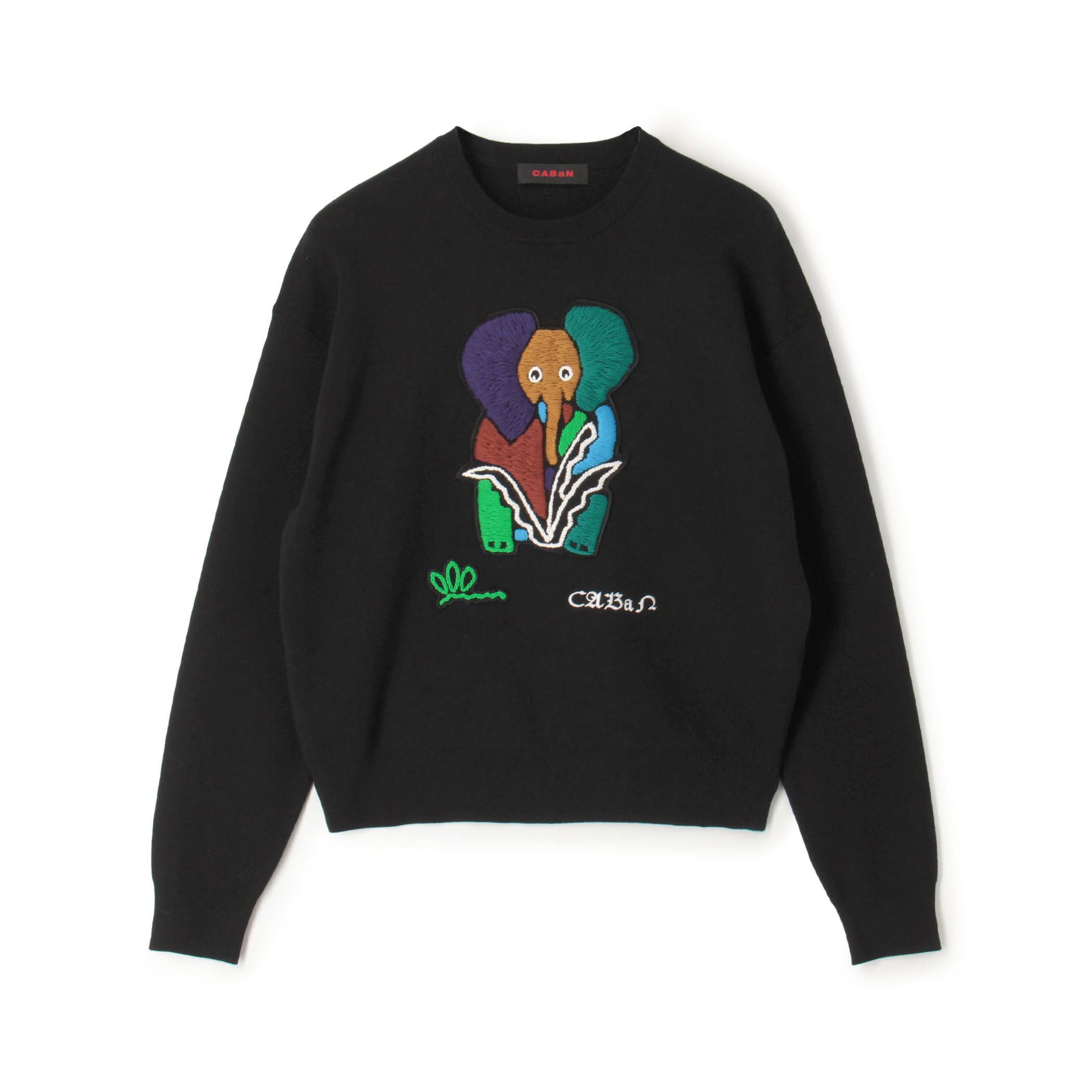 専用品CABaN Elephantエンブロイダリー クルーネックプルオーバー CABaN コットンカシミヤ Elephantエンブロイダリークルーネックプル