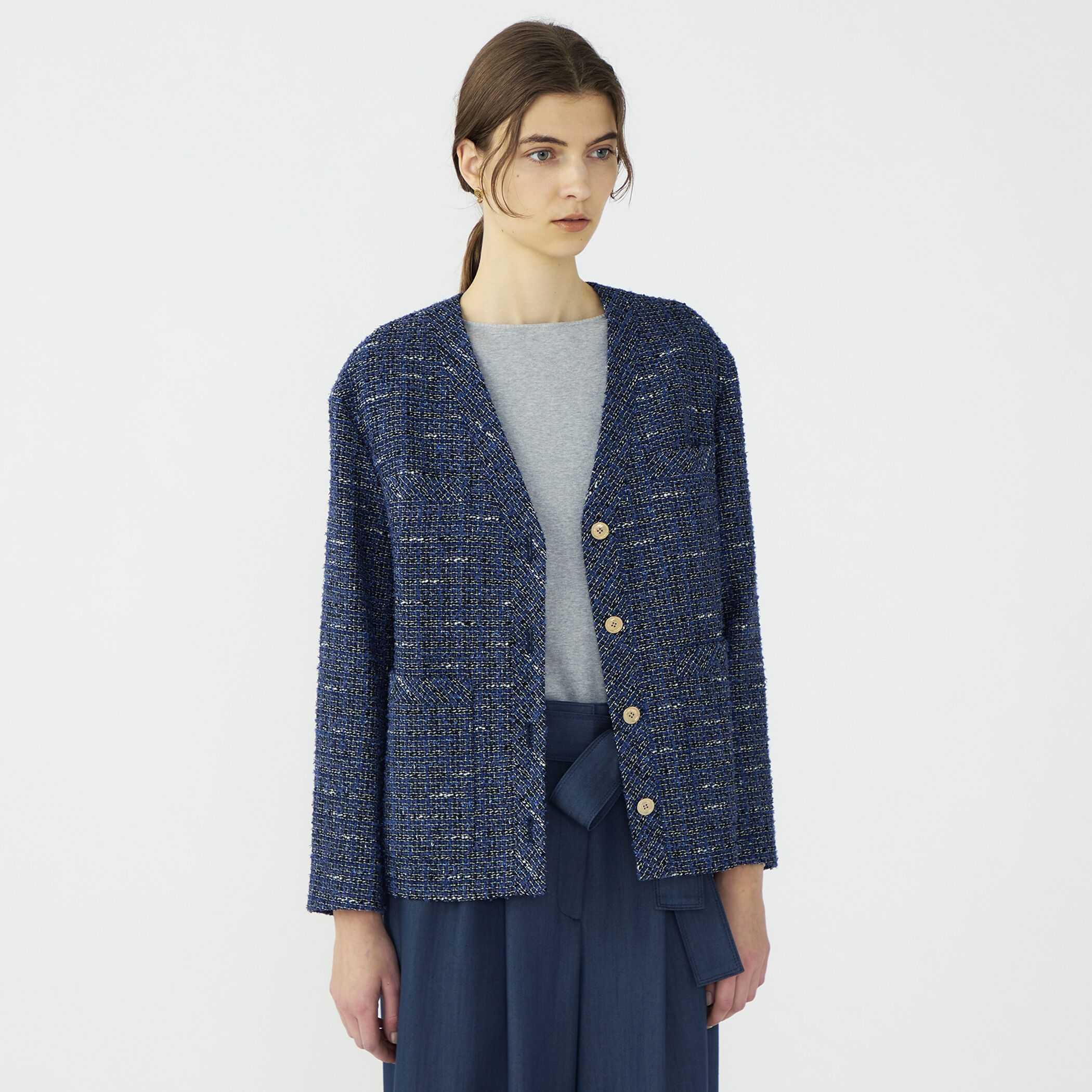 WEB先行予約】エアリーファンシーツイード Vカラージャケット