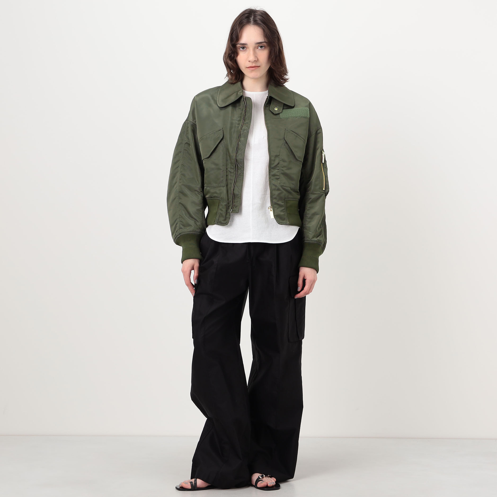 Mame Kurogouchi Nylon Twill 3D Embroidery Flight Jacket フライト