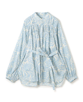 コットンローンプリント シャーリングチュニックブラウス