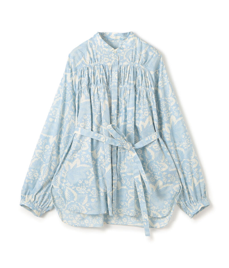 コットンローンプリント シャーリングチュニックブラウス